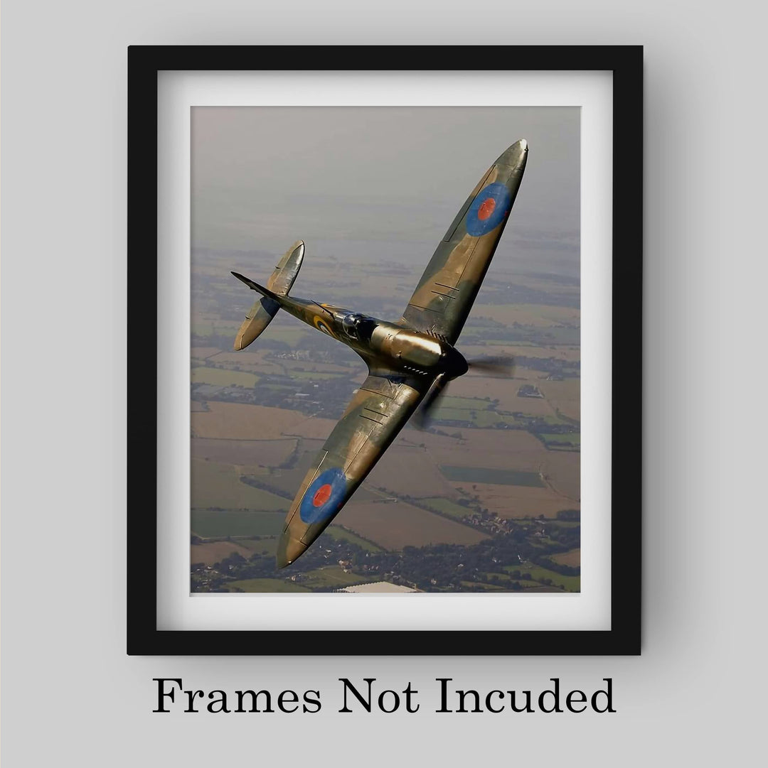 Supermarine Spitfire MK I -Royal Air Force -British Fighter Jet Poster Print -8 x 10" Military Aircraft Wall Decor -Ready to Frame. Home-Office-Military Decor. Perfect Sign for Game Room-Garage-Cave!