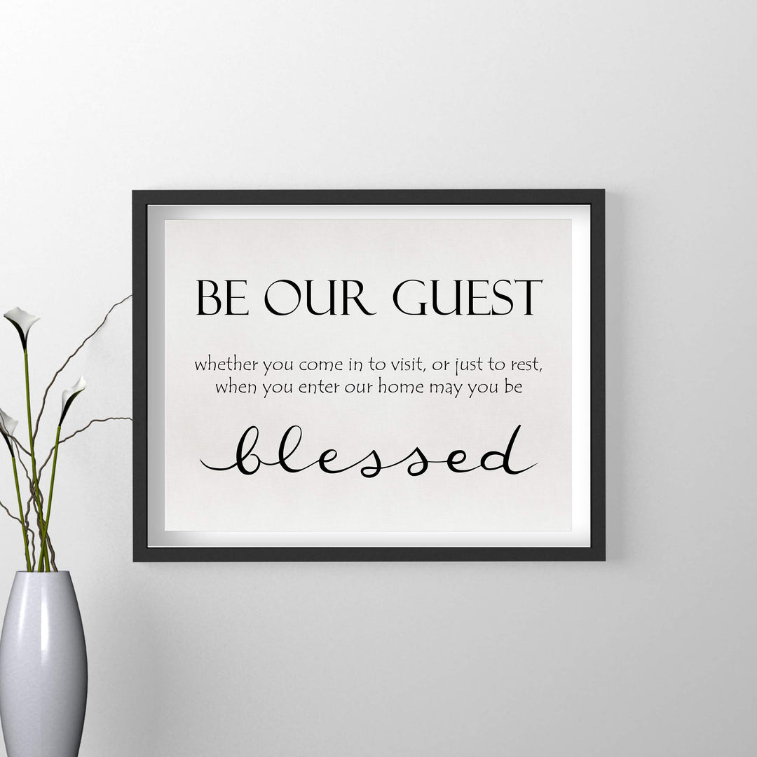 Be Our Guest-Inspirational Welcome Sign Wall Art -14 x 11" Rustic Farmhouse Print-Ready to Frame. Modern Typographic Design. Home-Guest Room-Patio-Lake-Beach House Decor. Great Housewarming Gift!