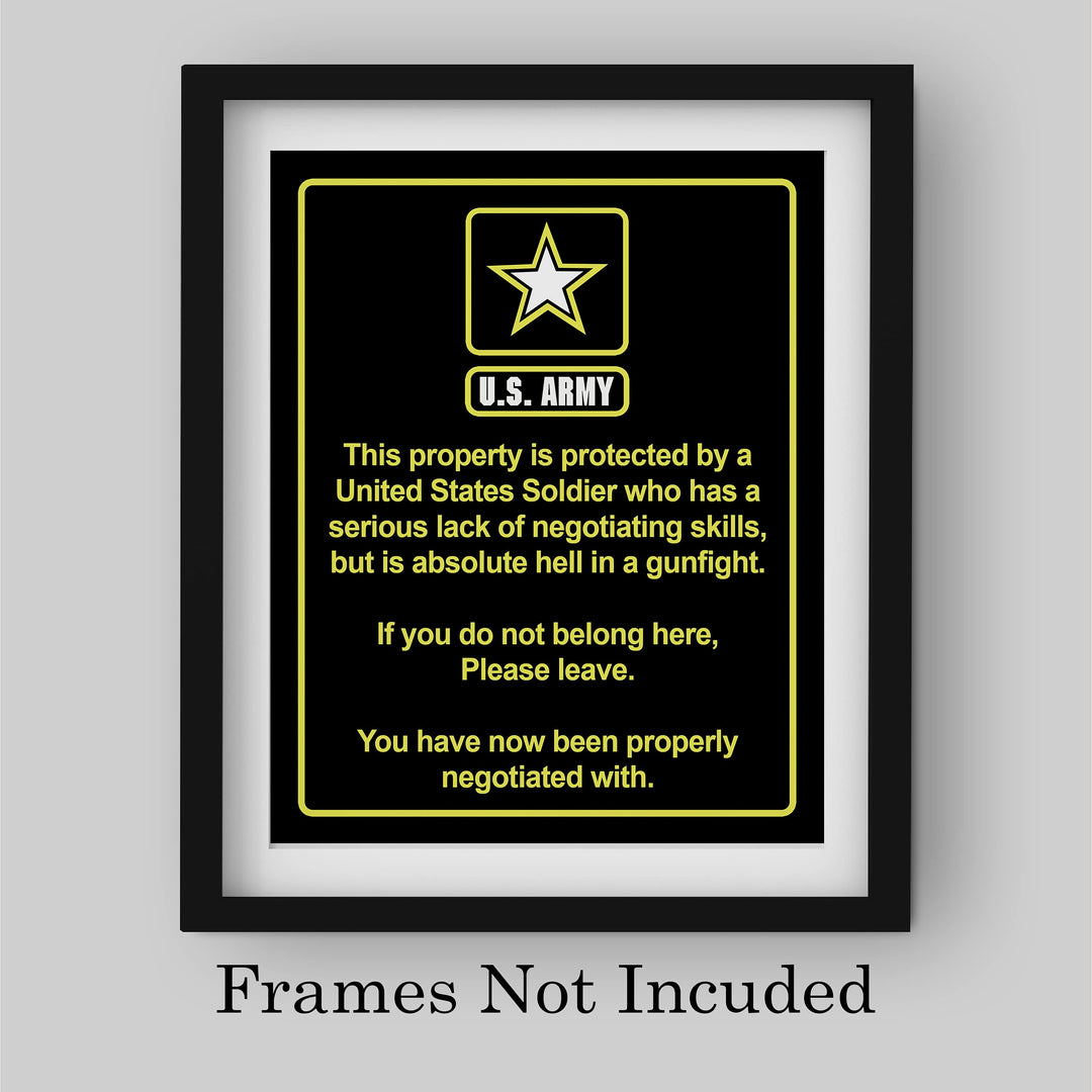 This House Is Protected By a United States Soldier US Army Star Logo Print- 8 x 10"- Wall Art Prints- Ready to Frame. Humorous Home-Office-Military-Door Decor. Perfect Sign for Those Who Served!