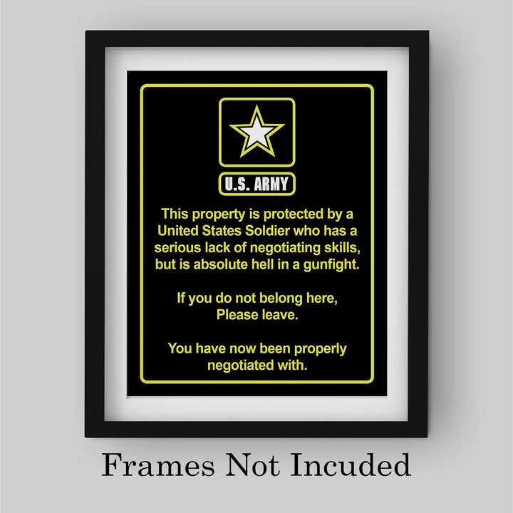 This House Is Protected By a United States Soldier US Army Star Logo Print- 8 x 10"- Wall Art Prints- Ready to Frame. Humorous Home-Office-Military-Door Decor. Perfect Sign for Those Who Served!