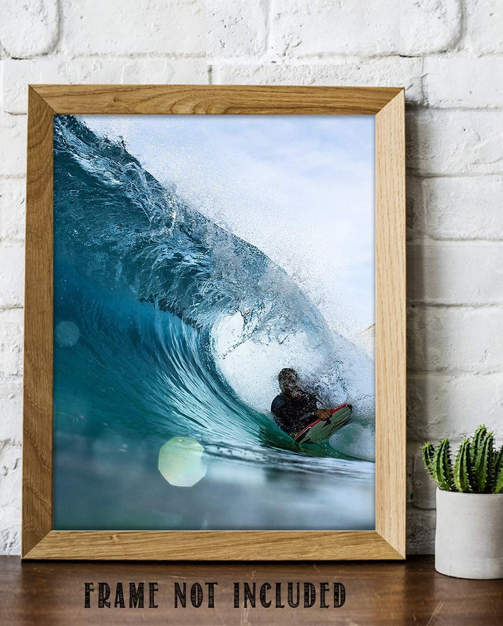Surfer Shooting the Pipeline - 8 x 10 Wall Art Print Ready to Frame. Modern Home D?cor, Office D?cor &amp; Wall Print for Beach, Ocean and Surfing Themes. Perfect Gift for your Ocean- Surfer Friends!