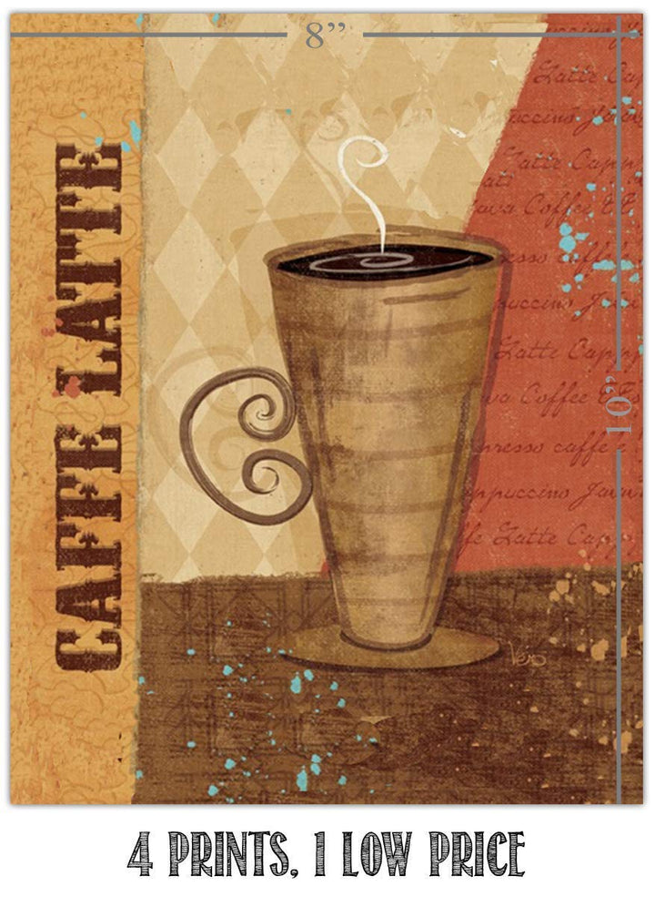 Coffee Fine Art Wall Set of (4)- 8 x 10"s Wall Art Prints- Ready to Frame. Latte, Espresso, Cappuccino &amp; Mocha Home D?cor, Coffee Decor &amp; Kitchen Wall Decor. Perfect For Coffee Lovers &amp; Coffee Bars.