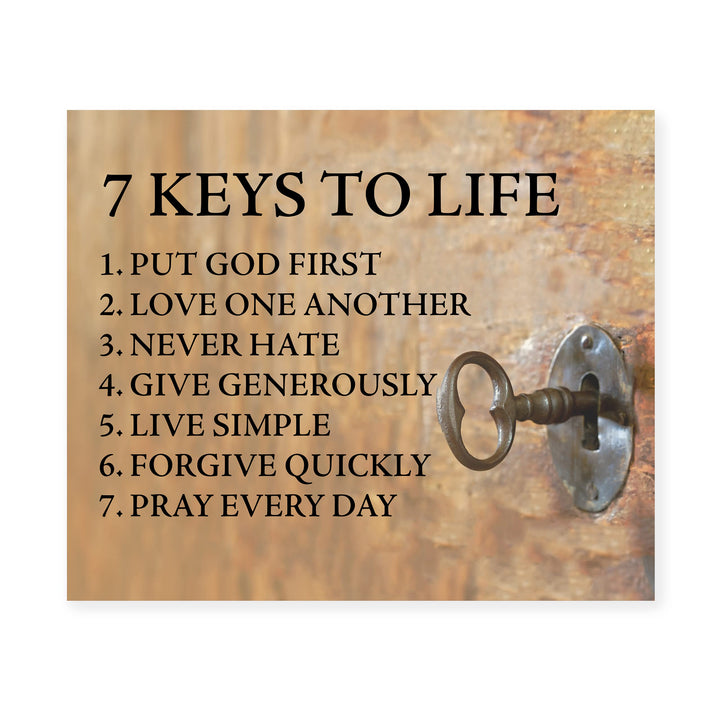 "7 Keys to Life" Inspirational Quotes Wall Sign -8 x 10" Motivational Christian Poster Print -Ready to Frame. Vintage Decor for Home-Office-Classroom-Church. Perfect Life Lessons for All!
