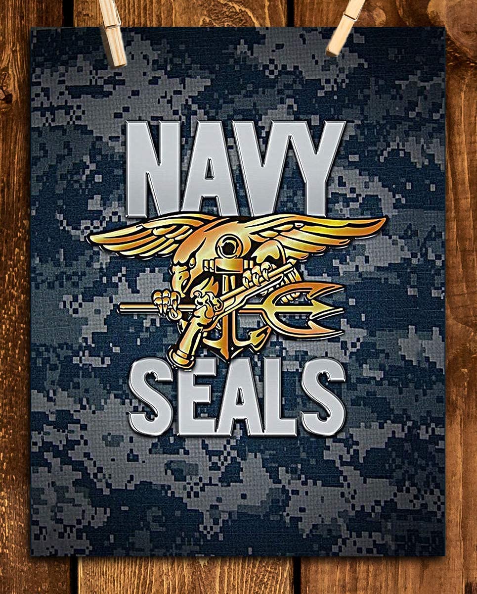 Navy Seals Trident Logo Print- 8 x 10"- Wall Art Prints-Ready To Frame- Official Navy Seals Trident On Camo-Replica Poster Print. Home Decor-Office Decor-Military Decor. Pride For Some of the Best.