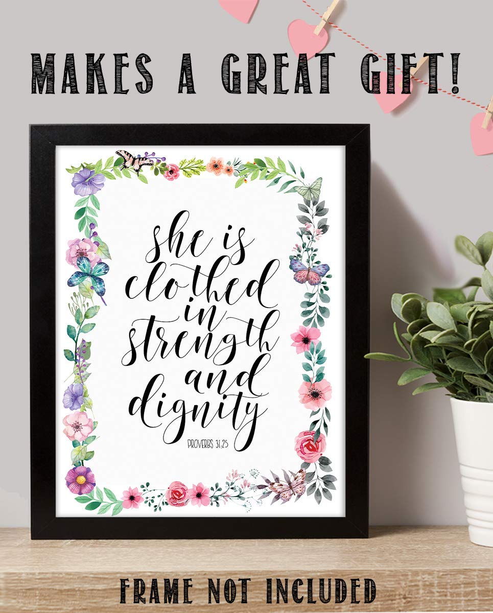 Proverbs 31 Woman-"Strength &amp; Dignity". Bible Verse Wall Art-8x10-Scripture Wall Art- Ready to Frame. Home D?cor-Christian Gifts. Inspirational &amp; Encouraging Verse- Perfect Gift For That Special Lady