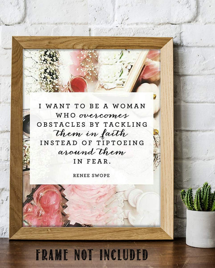 Renee Swope Quotes-Spiritual Wall Art- ?Be a Woman Who Overcomes By Faith vs. Fear?- 8 x 10" Modern Typographic Print-Ready to Frame. Religious Home-Office-Church D?cor. Encouraging Christian Gift.