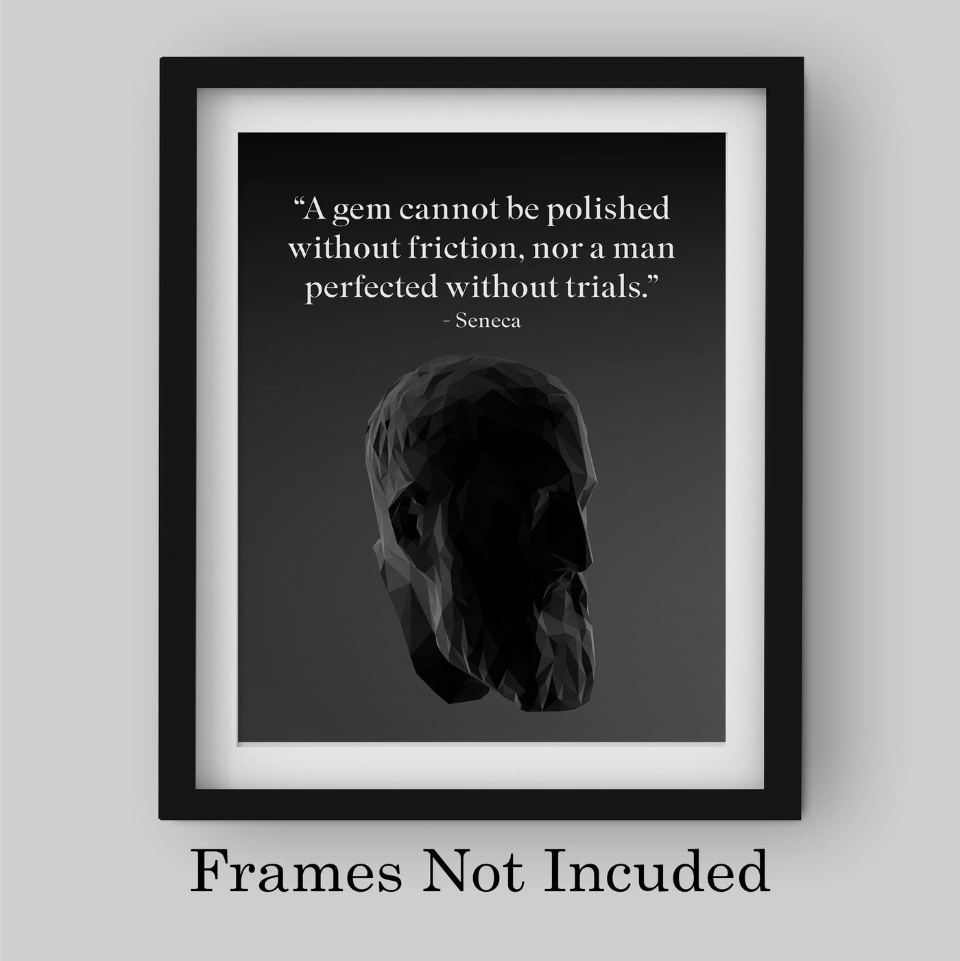 Seneca-"A Gem Cannot Be Polished Without Friction"-Motivational History Quotes Wall Art -8 x 10" Vintage Portrait Typography Print -Ready to Frame. Inspirational Home-Office-Classroom-Cave Decor!