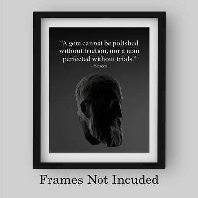 Seneca-"A Gem Cannot Be Polished Without Friction"-Motivational History Quotes Wall Art -8 x 10" Vintage Portrait Typography Print -Ready to Frame. Inspirational Home-Office-Classroom-Cave Decor!