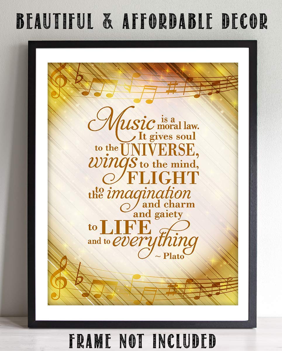 Music Gives Flight To Life &amp; Everything- Plato Quotes Wall Art- 8 x 10" Wall Print-Ready to Frame. Modern Home-Studio-Office-School Music D?cor. Perfect Gift for Music Inspiration &amp; Philosophy.