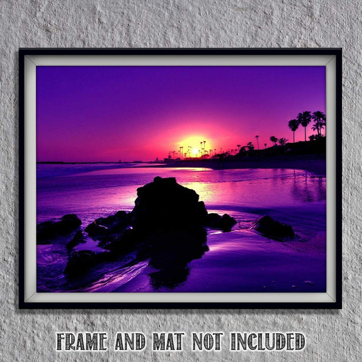Sunset On the Coast in Purple- 8 x 10-Wall Art Print- Ready to Frame. Beautiful Beach D?cor- Tropical Island Beach Sunsets Make the Perfect Art for Any Room. Great Gift for Beach Pictures Wall Art.