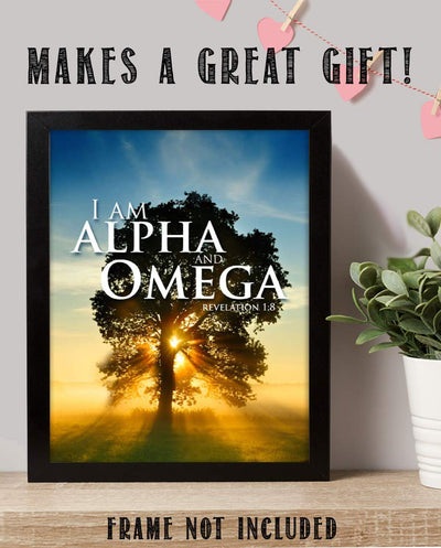 I AM ALPHA and OMEGA- Revelation 1:8- Bible Verse Wall Art- 8 x 10"-Sunrise Tree-Scripture Wall Print- Ready to Frame. Home D?cor-Office D?cor-Christian Gifts. The Beginning & The End!