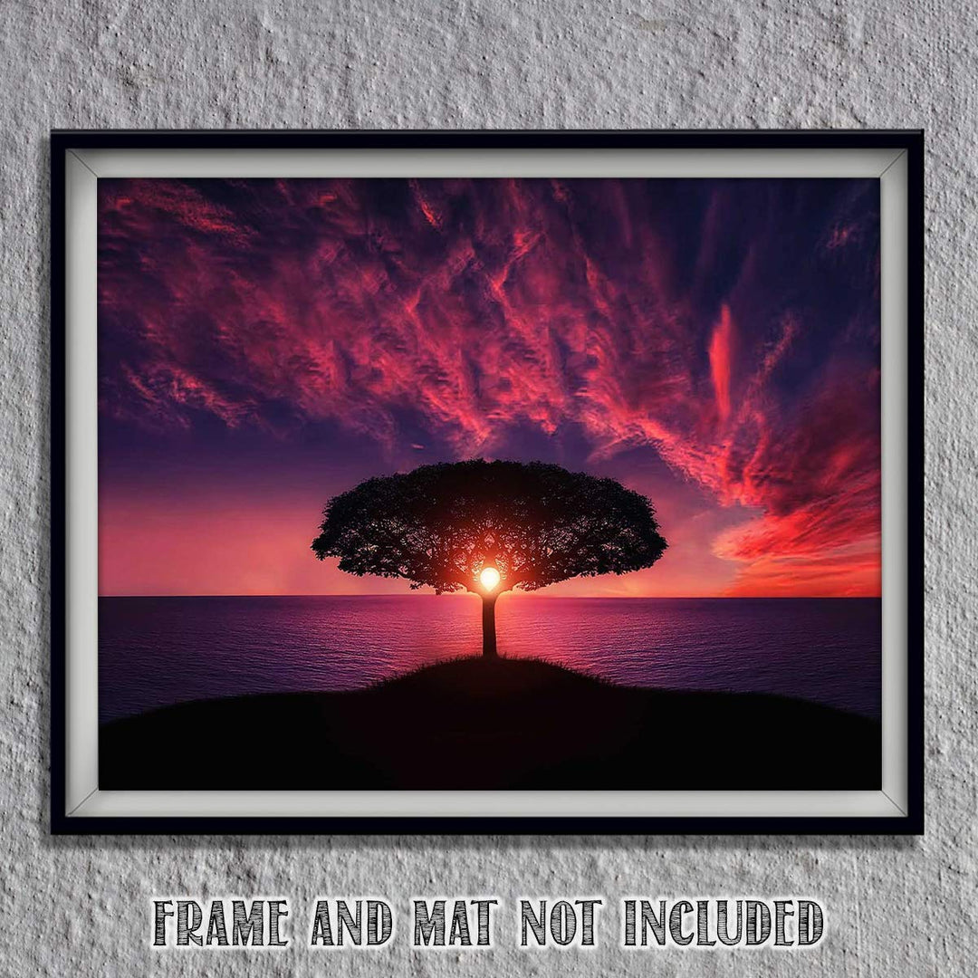 Tree of Life Sunset- 8 x 10"- Print Wall Art- Ready to Frame. Home D?cor, Office D?cor &amp; Nursery Decor. Gorgeous Sun Magically Projecting Thru Tree Overlooking Ocean. Great Art Print for Any Room.