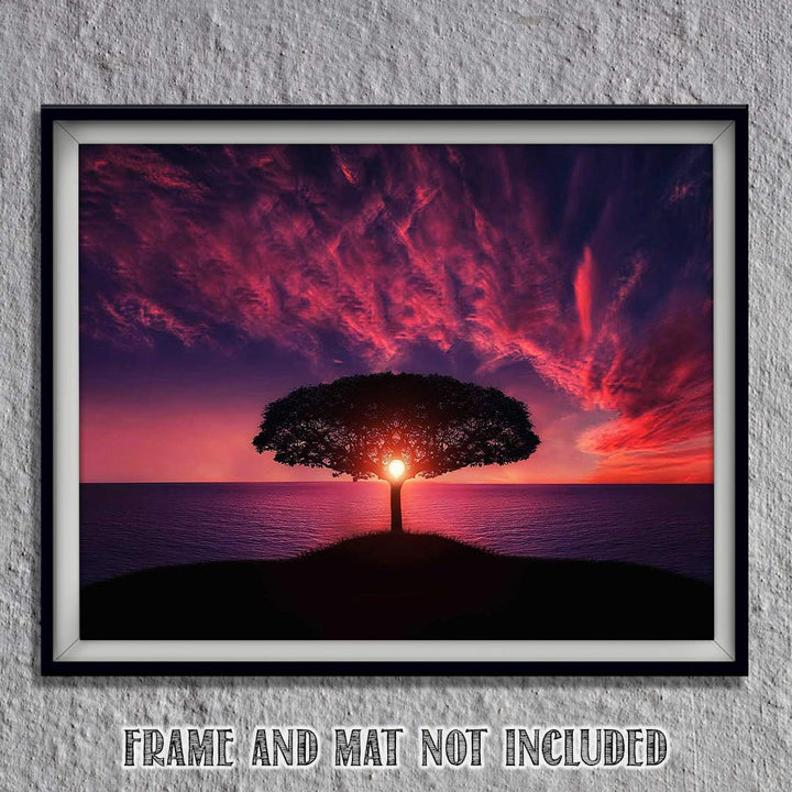 Tree of Life Sunset- 8 x 10"- Print Wall Art- Ready to Frame. Home D?cor, Office D?cor &amp; Nursery Decor. Gorgeous Sun Magically Projecting Thru Tree Overlooking Ocean. Great Art Print for Any Room.