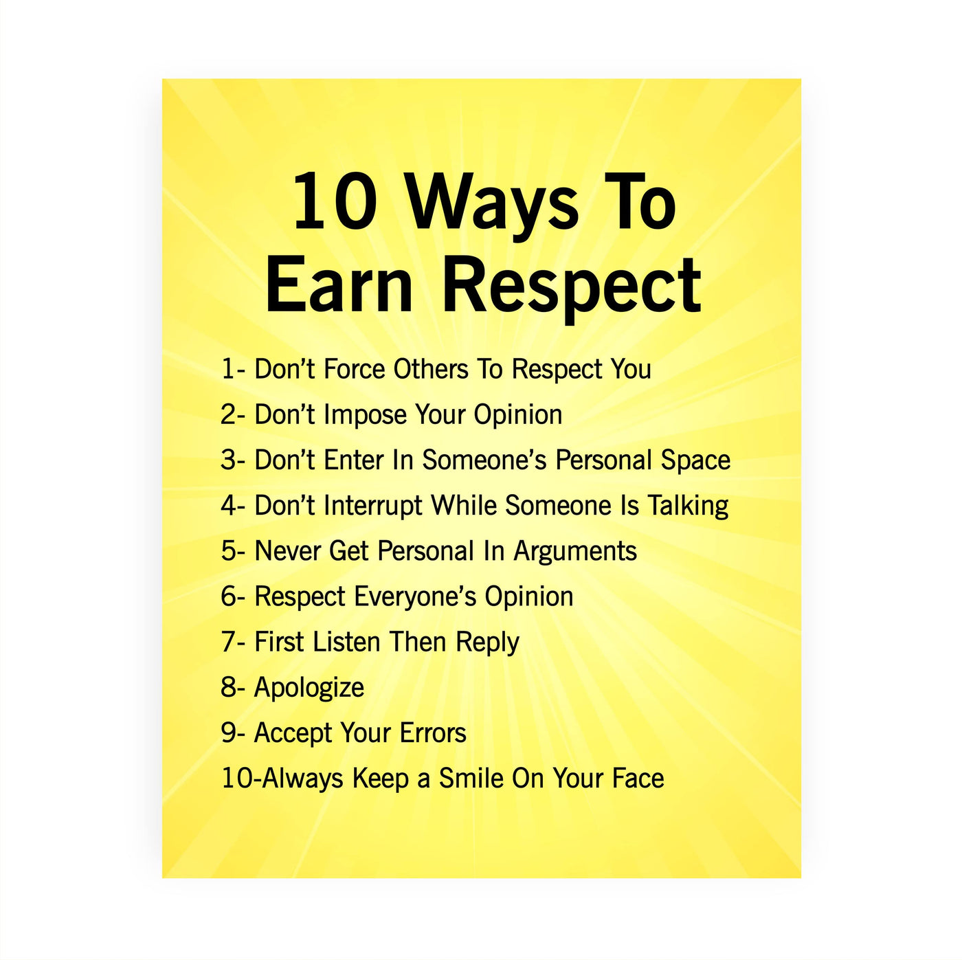 10 Ways to Earn Respect Inspirational Affirmations Wall Art -8 x 10" Motivational Quotes Print -Ready to Frame. Positive Decoration for Home-Office-Classroom-Success Decor. Gifts for Inspiration!