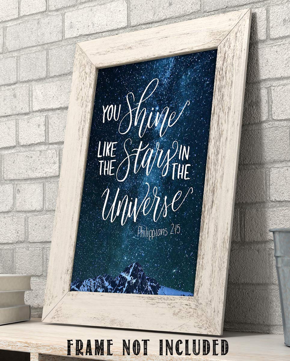 You Shine Like The Stars In The Universe Philippians 2:15- Bible Verse Wall Art- 8x10"- Modern Typographic Design- Poster Print-Ready to Frame. Home-Office-Church D?cor. Great Christian Gift.