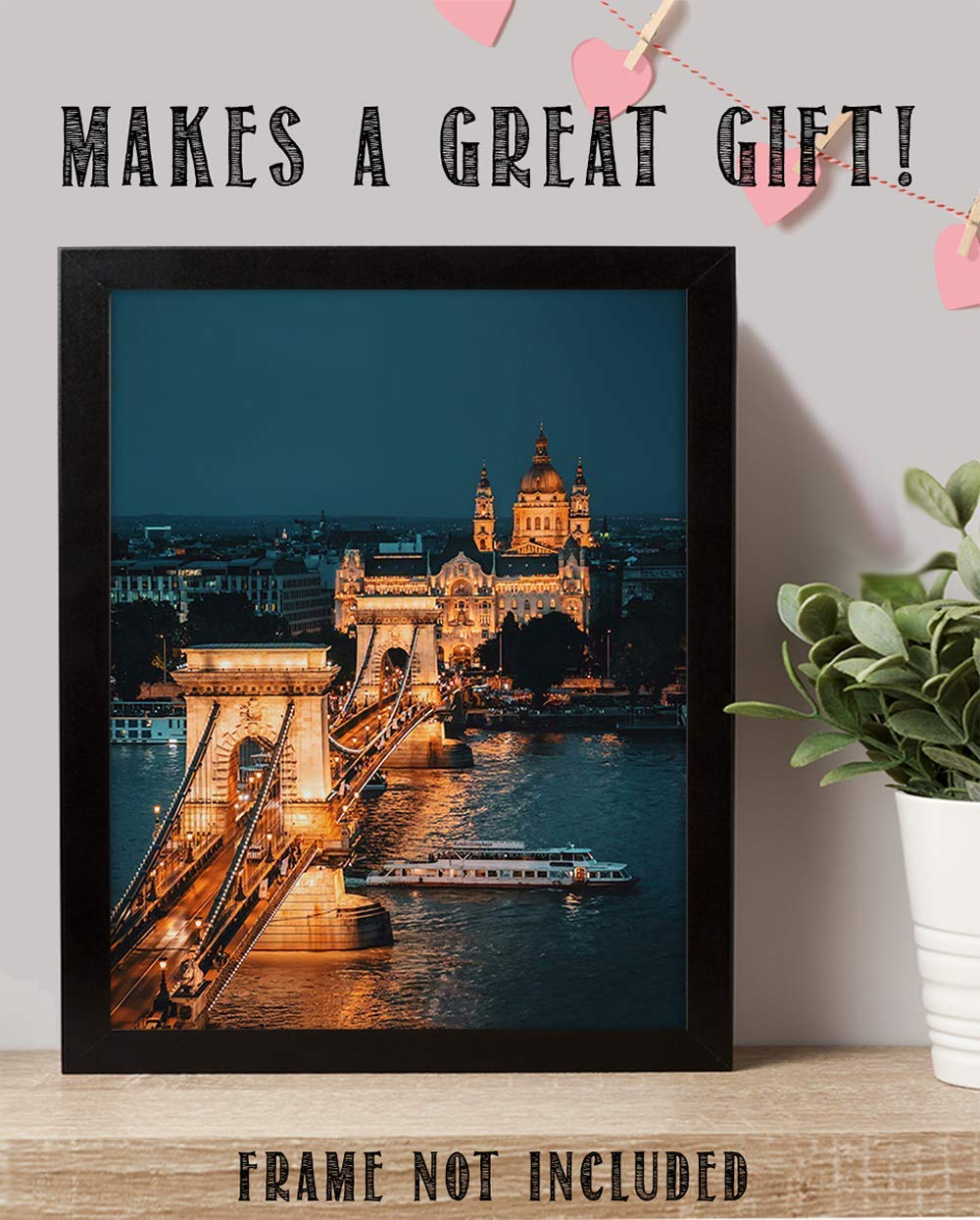 London Bridge Night Lights- 8 x 10 Print Wall Art-Ready to Frame. Home D?cor, Office D?cor &amp; Wall Prints for Any Room. Beautiful London Bridge Over Thames River at Night-Great Gift for European Lovers