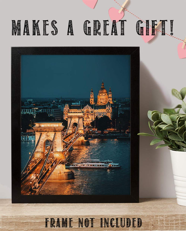 London Bridge Night Lights- 8 x 10 Print Wall Art-Ready to Frame. Home D?cor, Office D?cor &amp; Wall Prints for Any Room. Beautiful London Bridge Over Thames River at Night-Great Gift for European Lovers