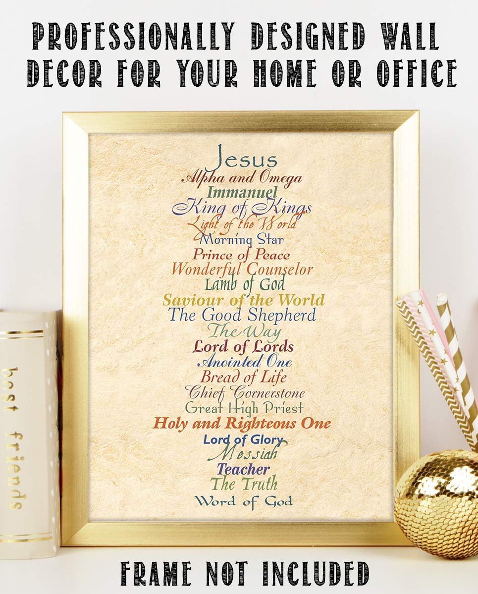 Names of Jesus- King, Prince, Lamb.- Bible Wall Art. 10 x 8"-Scripture Wall Print-Ready to Frame. Modern Typographic-Parchment Print Design. Home-Office-Church D?cor. Beautiful Christian Gift.