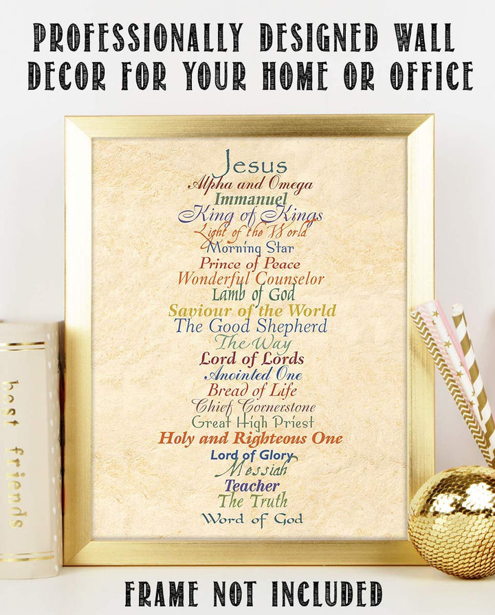 Names of Jesus- King, Prince, Lamb.- Bible Wall Art. 10 x 8"-Scripture Wall Print-Ready to Frame. Modern Typographic-Parchment Print Design. Home-Office-Church D?cor. Beautiful Christian Gift.