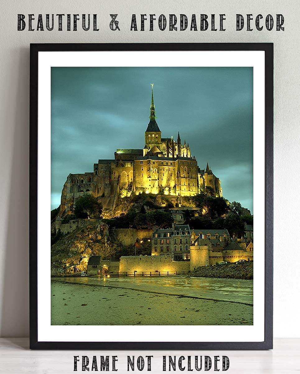 Mont Saint-Michel Island City With Night Lights- 8 x 10 Wall Art Image Ready to Frame! Home D?cor, Office D?cor or Wall Art for Living Room. Beautiful Gift for European Lovers.