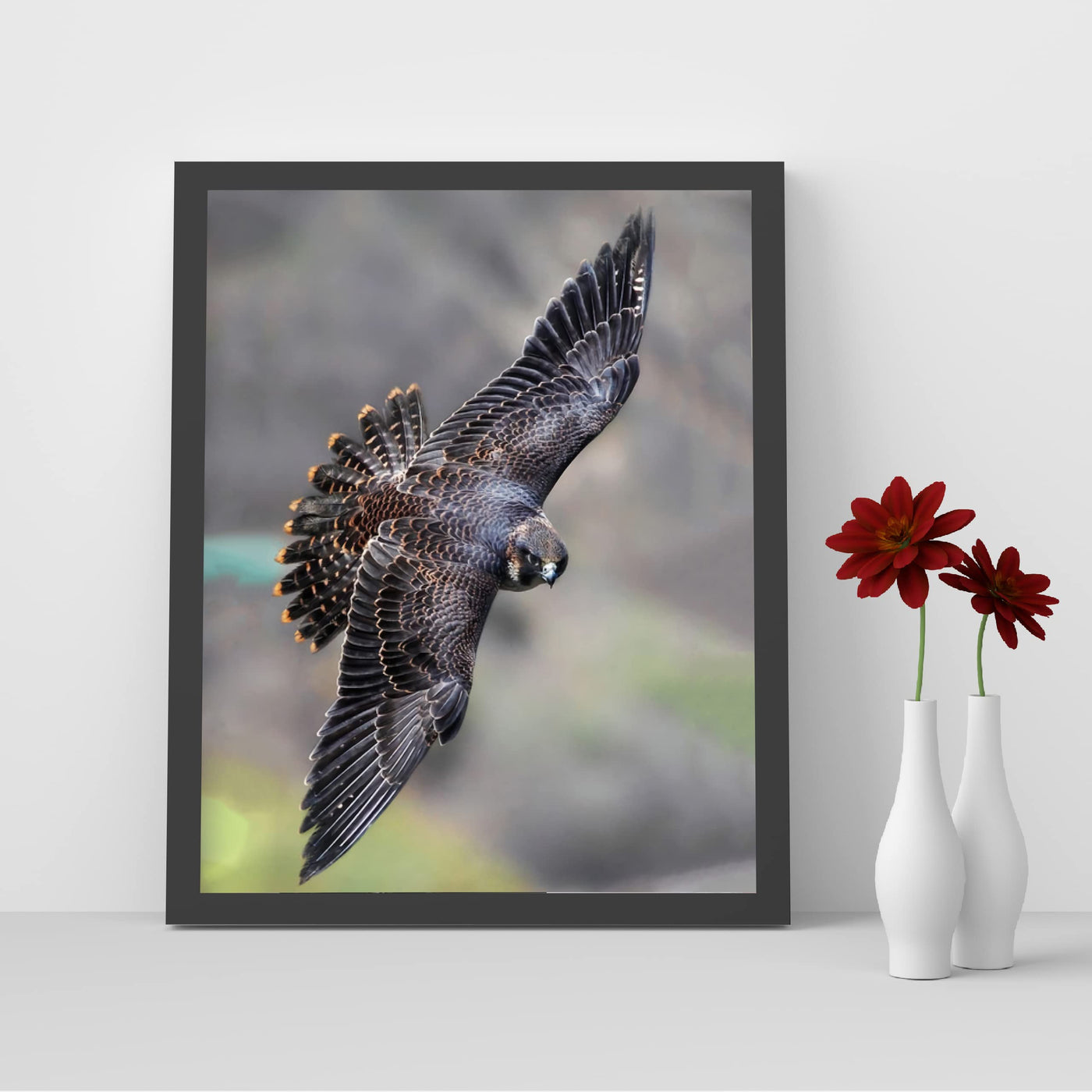 Peregrine Falcon in Flight Motivational Bird Wall Art -8 x 10" Hawk Photo Print-Ready to Frame. Inspirational Home-Office-School-Cave Decor. Great Picture for Animal & Birds Theme Wall Decor!