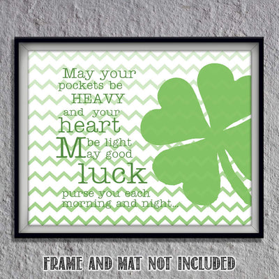 Good Luck Clover & Irish Toast- 8 x 10" Print Wall Art- Ready to Frame. Home D?cor, Kitchen D?cor & Wall Print. Perfect For Bar, Recreation Room & Man Cave. Always Have an Irish Blessing Ready!