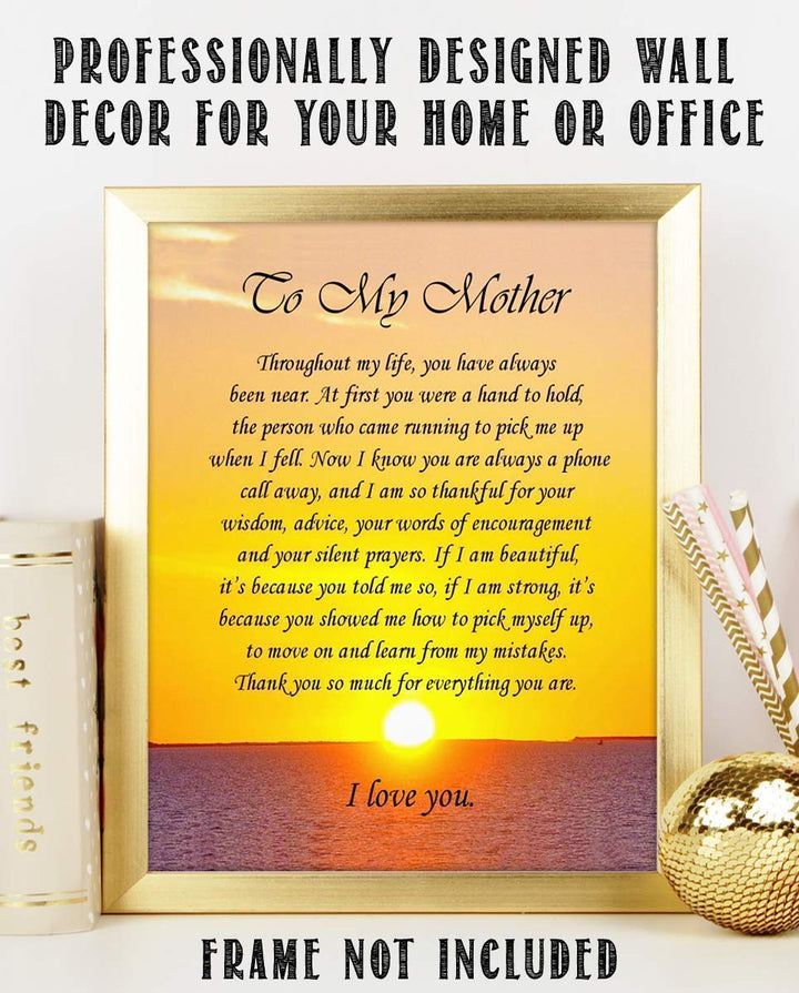 To My Mother Art Image- Thank You For Everything! 8 x 10 Wall Art Ready to Frame. Permanent Heartfelt &amp; Inspirational Gift Saying Thank You. Lifetime Keepsake Gift for Any Mother, Parents &amp; In-Laws