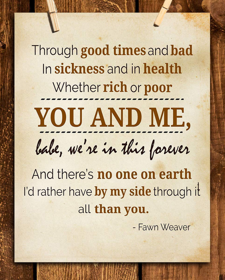 Marriage Vows-You &amp; Me Babe-Forever- Marriage Quotes Wall Art Print- 8 x 10" Wall Decor-Ready to Frame. Modern Typographic Parchment Print for Home-Bedroom Decor. Great Loving Message by Fawn Weaver