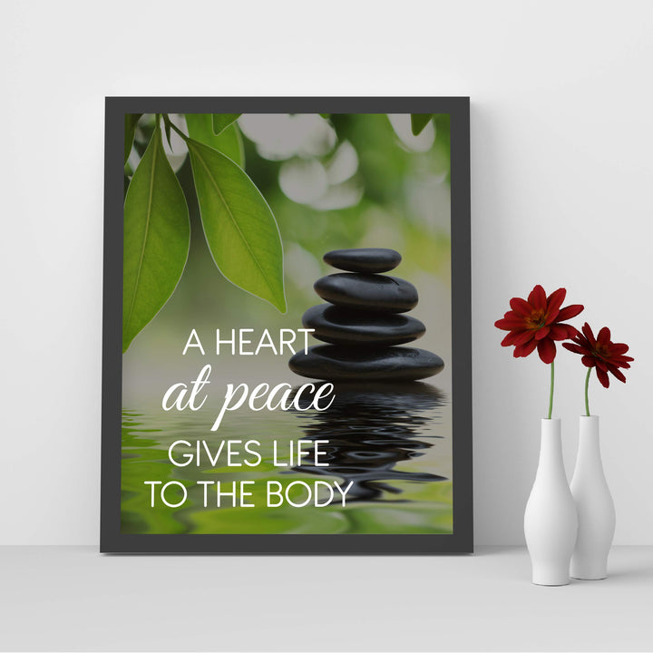 A Heart at Peace Gives Life to the Body Spiritual Quotes Wall Art-8 x 10" Peaceful Waters Photo Print-Ready to Frame. Modern Typographic Design. Home-Office-Yoga Studio-Dorm Decor! Great Zen Gift!
