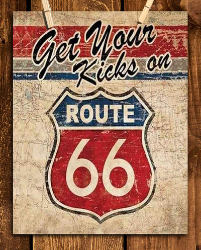 Get Your Kicks on Route 66- Vintage Sign Print- 8 x10 Wall Decor- Ready To Frame. Great Mens Gift- Home Decor- Office Decor. Great for Man Cave- Bar- Garage- Dorm's. Perfect for Car Lovers!