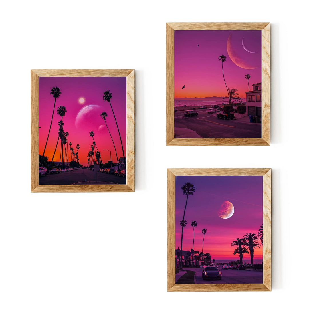 Purple Moons in Paradise Trio- 3 Image Set- Tropical Wall Art Prints- 8 x 10"s- Ready to Frame. Perfect Island Beach Pictures for Home-Beach House-Ocean Themed Decor. Great Gift for Beach Lovers!