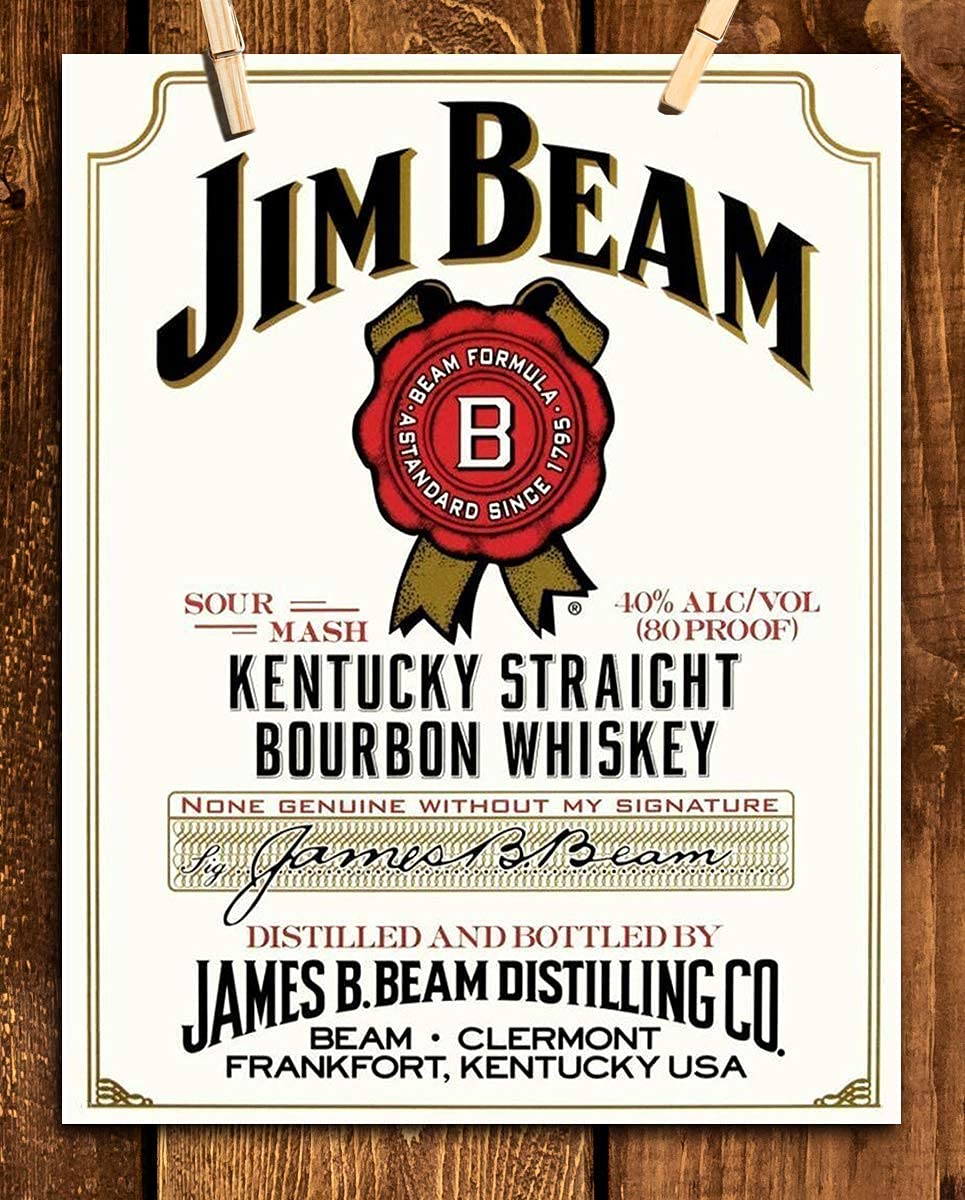 Jim Beam Bourbon Label- Wall Art Sign- 8 x 10"- Genuine Replica Print-Ready to Frame. Home D?cor- Dining D?cor. A Must For Kentucky Bourbon Whiskey Fans. Perfect Addition To Man Cave- Dorm-Bar- Garage