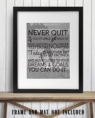 "Never Quit- You Can Do It!"- Motivational Wall Art Sign- 8 x 10"