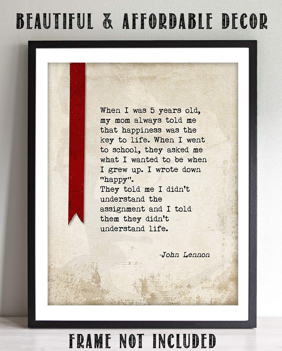 John Lennon Quotes Wall Art-"I Want To Be Happy When I Grow Up!"- 8 x 10" Silhouette Art Print-Ready to Frame. Modern Home-Office-Studio-Cave D?cor. Perfect Gift For All Beatles Fans &amp; Inspiration.