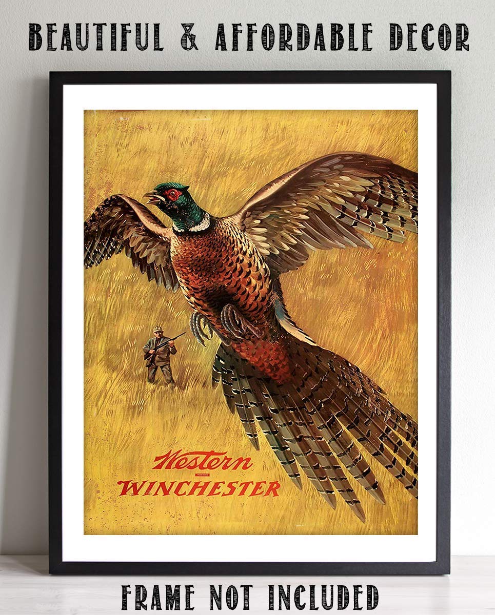 Western Winchester Pheasant- Wall Art Sign- 8 x 10"- Gun Sign Replica Print-Ready to Frame. Home-Lodge-Camp-D?cor. Perfect Retro Decor Addition For Hunting &amp; Winchester Fans.
