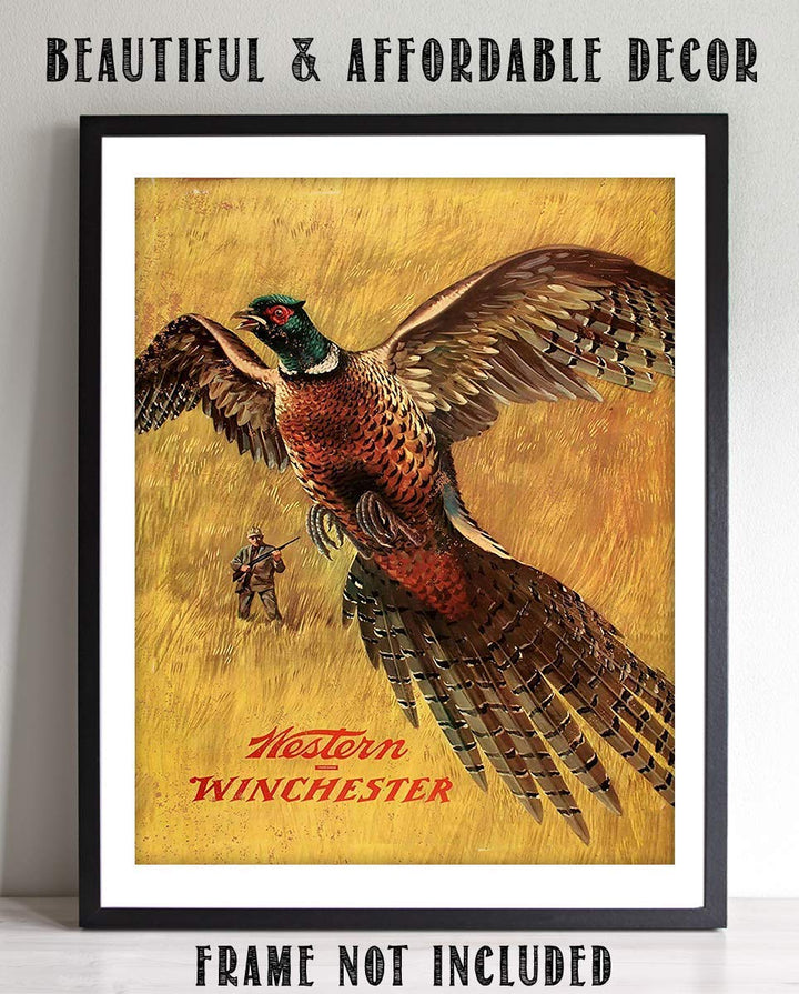 Western Winchester Pheasant- Wall Art Sign- 8 x 10"- Gun Sign Replica Print-Ready to Frame. Home-Lodge-Camp-D?cor. Perfect Retro Decor Addition For Hunting &amp; Winchester Fans.