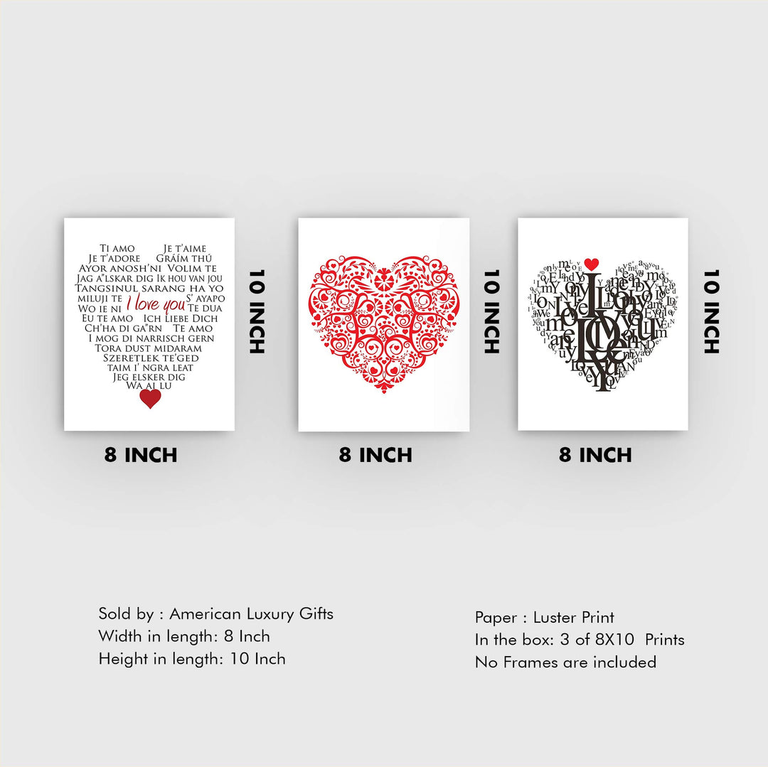 I Love You Trio- Word Art &amp; Floral Art Print Set of (3)-8 x10&