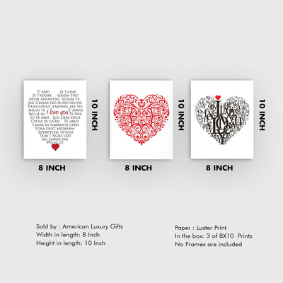 I Love You Trio- Word Art & Floral Art Print Set of (3)-8 x10's" Wall Art Print- Ready To Frame. Unique Loving Gift for Someone Special. Home- Office- Studio Decor. Give a Lasting Loving Gift.