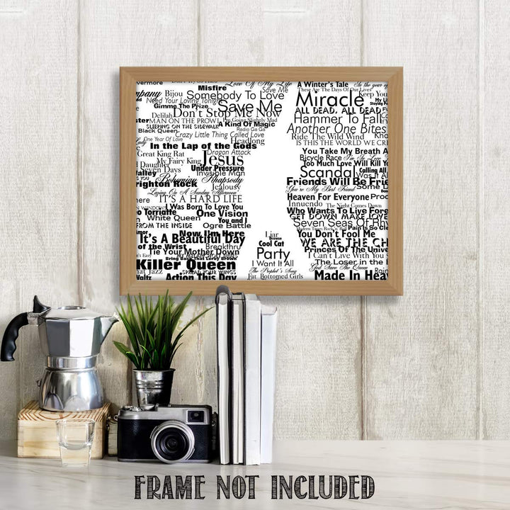 Freddie Mercury-Silhouette &amp; Word Art Print- 8 x 10 Wall Print- Ready To Frame- Queens Classic Songs Quotes. Home Decor-Studio-Bar-Man Cave Decor. Perfect Gift For All Freddie &amp; Queen Fans.