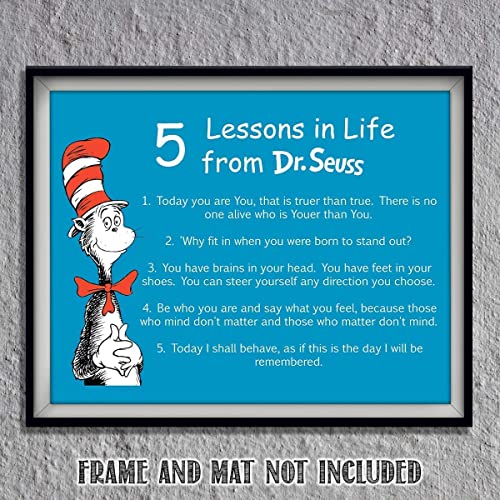 Dr. Seuss Quotes Wall Art Sign-"5 Lessons in Life"- 8 x 10"