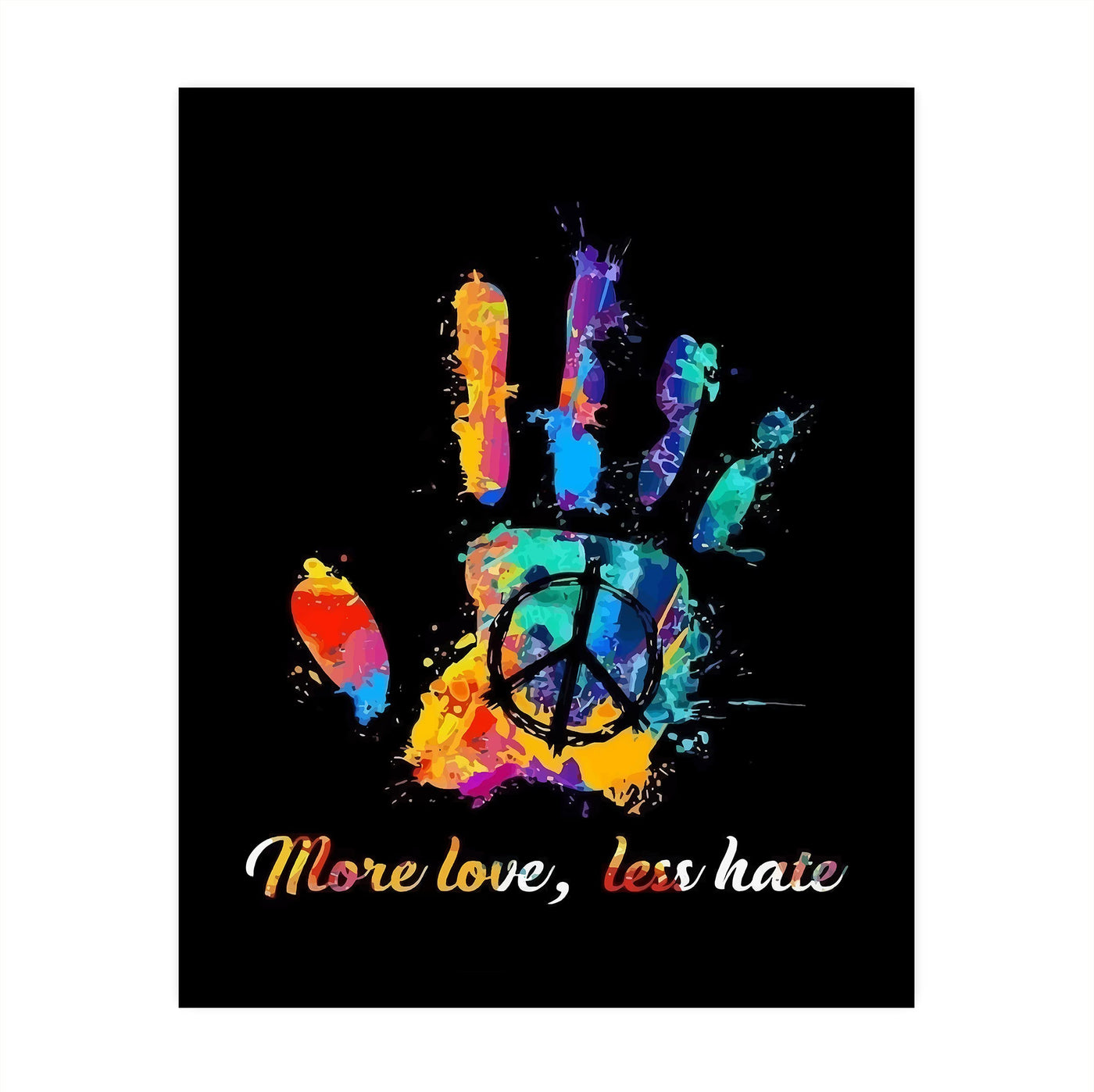 More Love, Less Hate Inspirational Quotes Wall Art -10 x 8" Abstract Painting Design Hand Print w/Peace Sign- Ready to Frame. Retro Decor for Home-Office-Studio-Dorm-Zen Decor. Great Reminder!
