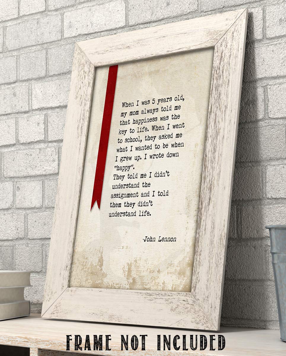 John Lennon Quotes Wall Art-"I Want To Be Happy When I Grow Up!"- 8 x 10" Silhouette Art Print-Ready to Frame. Modern Home-Office-Studio-Cave D?cor. Perfect Gift For All Beatles Fans &amp; Inspiration.