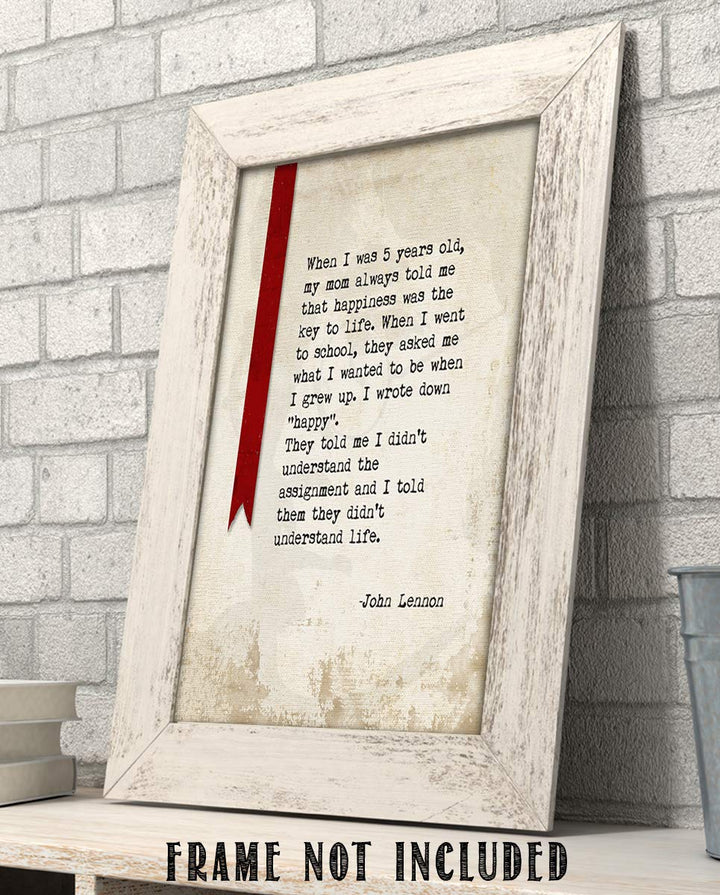 John Lennon Quotes Wall Art-"I Want To Be Happy When I Grow Up!"- 8 x 10" Silhouette Art Print-Ready to Frame. Modern Home-Office-Studio-Cave D?cor. Perfect Gift For All Beatles Fans &amp; Inspiration.
