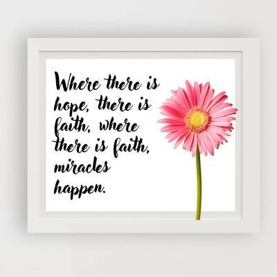 Where There Is Faith, Miracles Happen Inspirational Christian Wall Art Decor-10 x 8" Floral Picture Print -Ready to Frame. Motivational Decor for Home-Office-Church. Great Religious Gift of Faith!