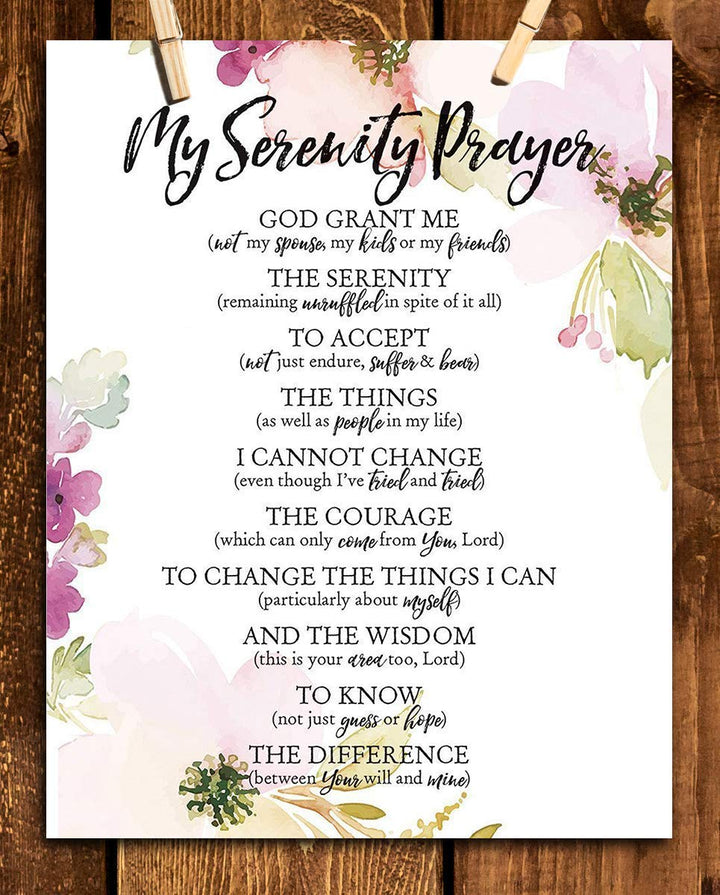 SERENITY PRAYER &amp; Thoughts- 8 x 10"- Art Poster Print- Scripture Wall Art- Elegant Floral Design-Ready to Frame. Home-Church-Office D?cor-Christian Gifts. Inspiring &amp; Encouraging Verse by Niebuhr.