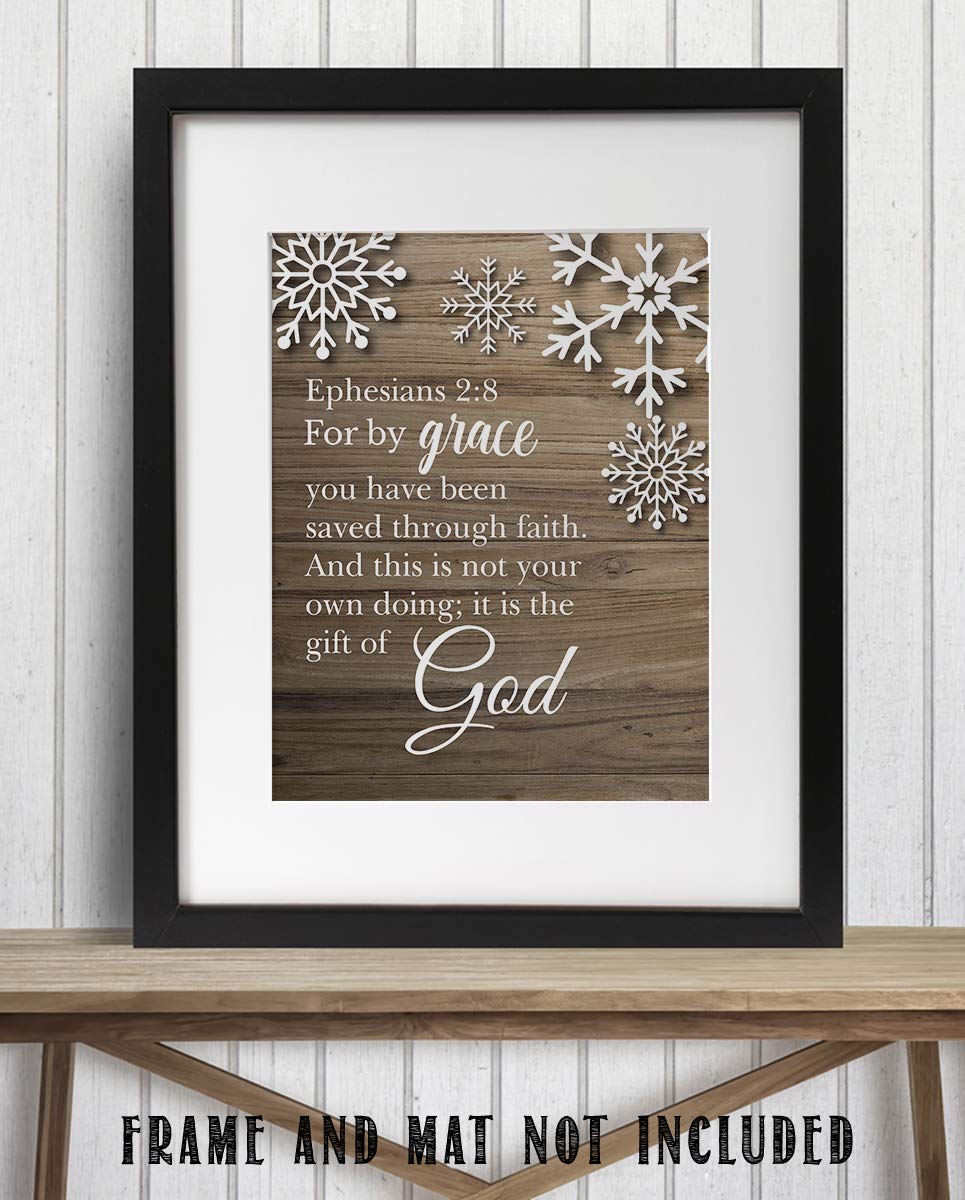Ephesians 2:8-?For By Grace You Have Been Saved?-Bible Verse Wall Art- 8 x 10"-Modern Typographic Wood Design. Scripture Wall Print-Ready to Frame. Home-Office-Church D?cor. Great Christian Gift!
