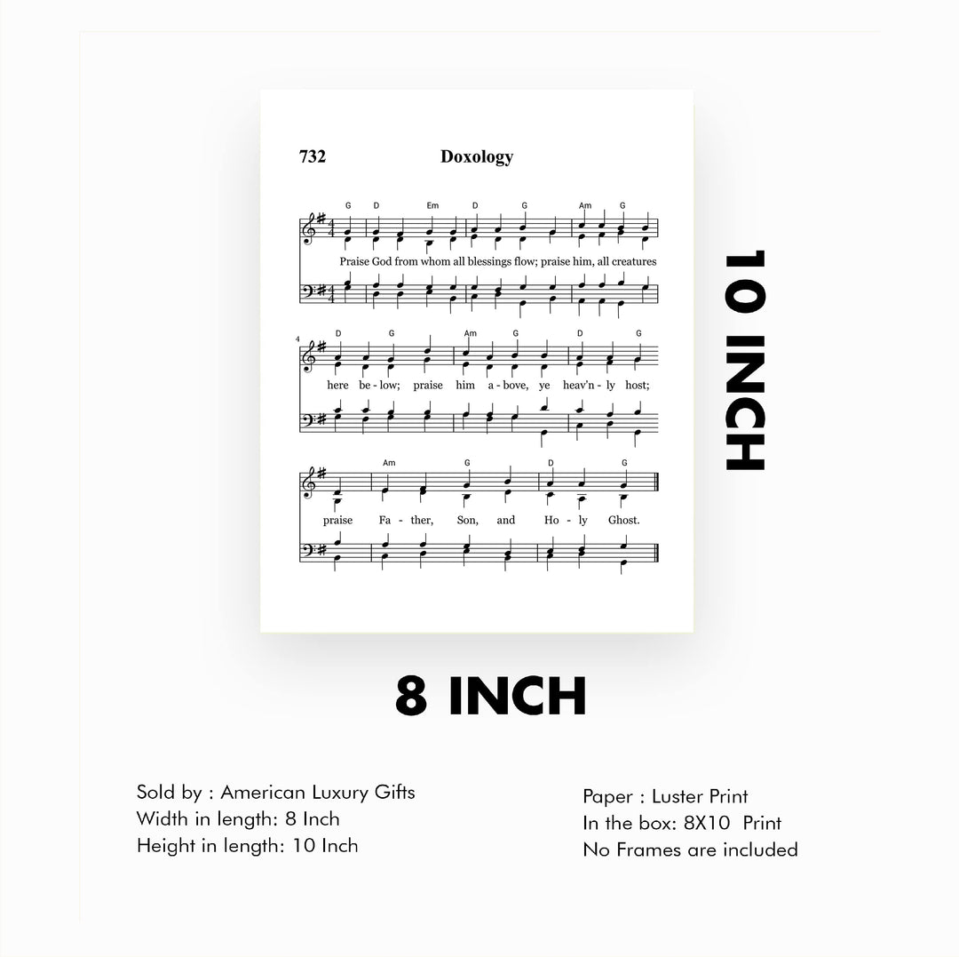 "Doxology -Praise God From Whom All Blessings Flow" Hymn Sheet Music Wall Art -8 x 10" Inspirational Christian Print -Ready to Frame. Classic Hymns for Home-Office-Church &amp; Religious Decor!