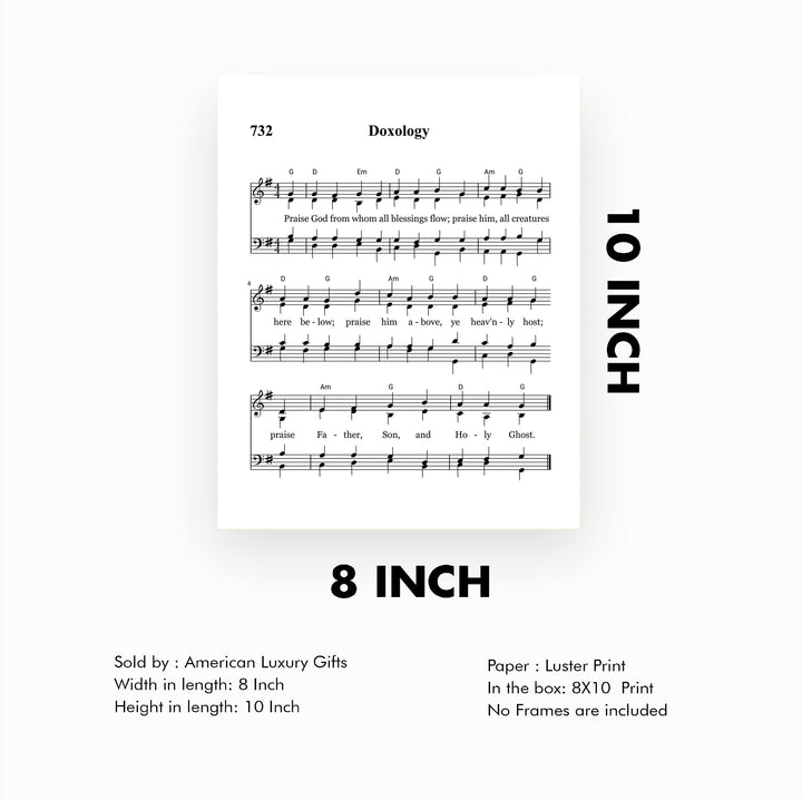 "Doxology -Praise God From Whom All Blessings Flow" Hymn Sheet Music Wall Art -8 x 10" Inspirational Christian Print -Ready to Frame. Classic Hymns for Home-Office-Church &amp; Religious Decor!