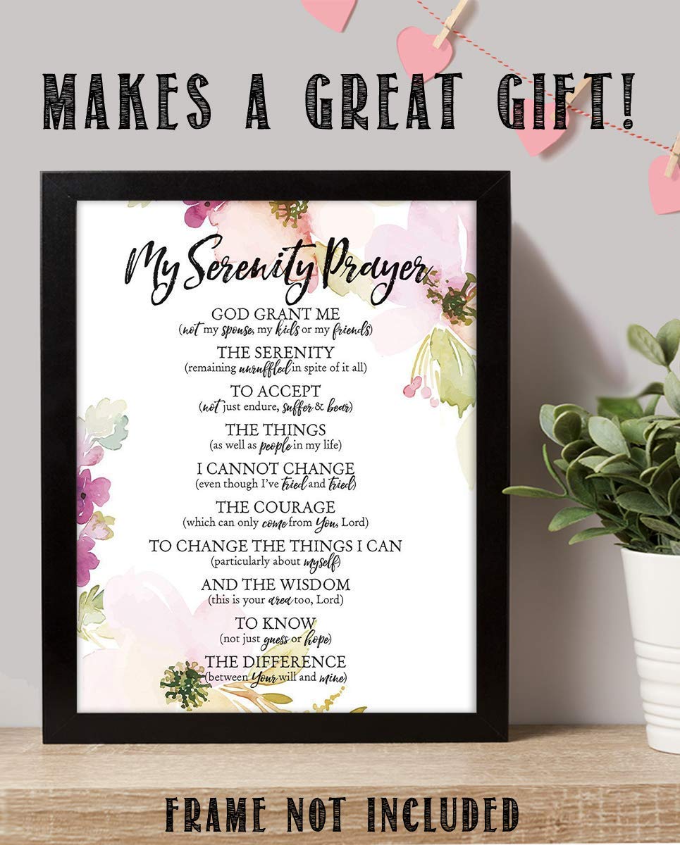 SERENITY PRAYER &amp; Thoughts- 8 x 10"- Art Poster Print- Scripture Wall Art- Elegant Floral Design-Ready to Frame. Home-Church-Office D?cor-Christian Gifts. Inspiring &amp; Encouraging Verse by Niebuhr.