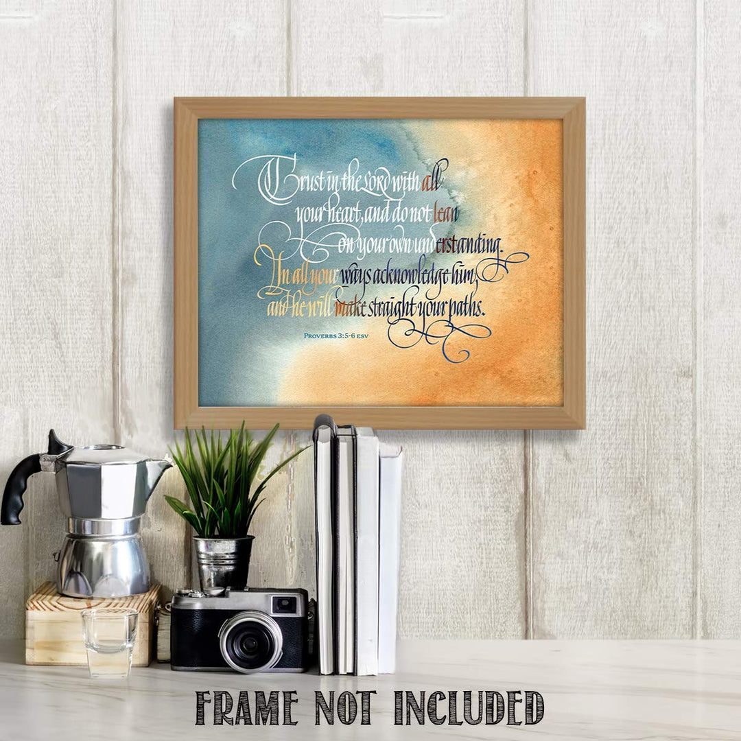 TRUST in the Lord With All Heart- Proverbs 3:5-6. Bible Verse Wall Art-10 x 8- Scripture Wall Art- Ready to Frame. Home D?cor, Office D?cor-Christian Gifts. Perfect Reminder To Have Faith &amp; Trust God.